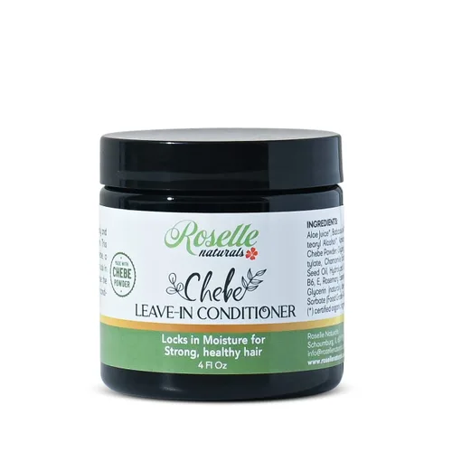 Roselle Naturals Chebe Hair Leave In Conditioner Cream de 4 onzas, hecha con polvo de Chebe africano, aceite de chebé y aceite esencial de romero,