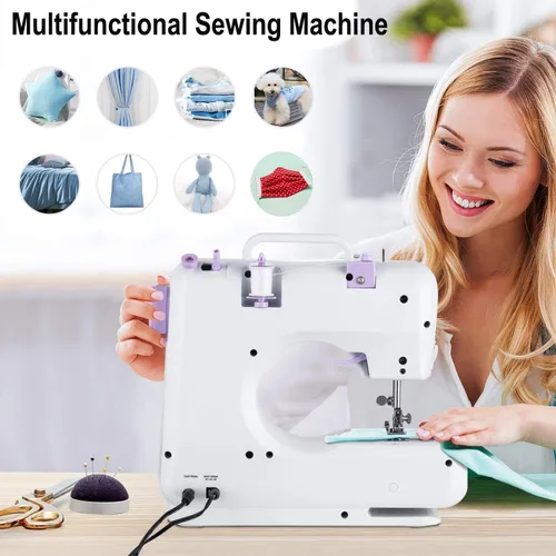Miniatura 2 de Máquina de coser para principiantes, mini portátil eléctrico, 12 puntadas integradas con costura inversa, 2 velocidades de doble hilo con pedal