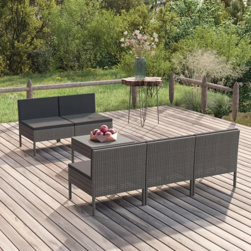 Ensemble Salon de Jardin Gris 6 Pièces en Rotin PE Résistant aux Intempéries avec Coussins Confortables pour Terrasse, Balcon, Jardin - Design