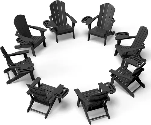 Miniatura 68 de NAVINE Juego de 2 sillas Adirondack plegables de polietileno de alta densidad con portavasos multifuncional, resistente a la intemperie, para Blanco