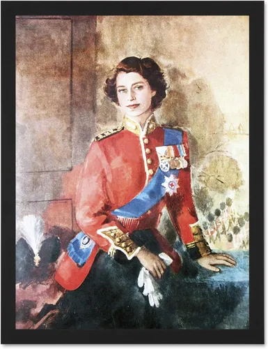 Wee Blue Coo Pintura de la reina Isabel II Militar Regalia Retrato Artístico Marco Grande Póster Decoración de Pared 18 x 24 pulgadas