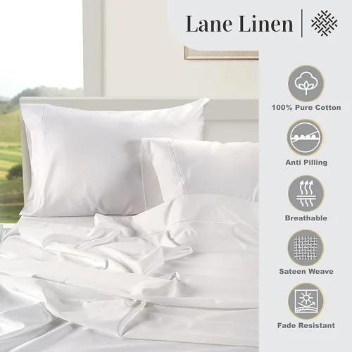 Miniatura 56 de Lane Linen Juego de 2 fundas de almohada 100 % de algodón, tamaño estándar, se adapta a almohadas estándar y Queen, fundas de almohada lujosas