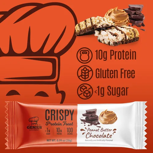 Miniatura 3 de Genius Gourmet Golosina de proteína crujiente, mantequilla de maní de chocolate, aperitivo Keto, bajo en carbohidratos, bajo en azúcar y sin gluten