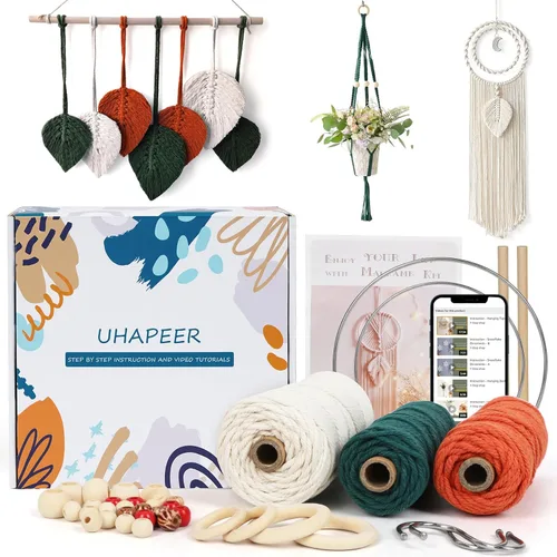 UHAPEER Kits de macramé para adultos principiantes, kit de macramé para colgar plantas DIY y suministros de macramé, con cordón de macramé de Verde