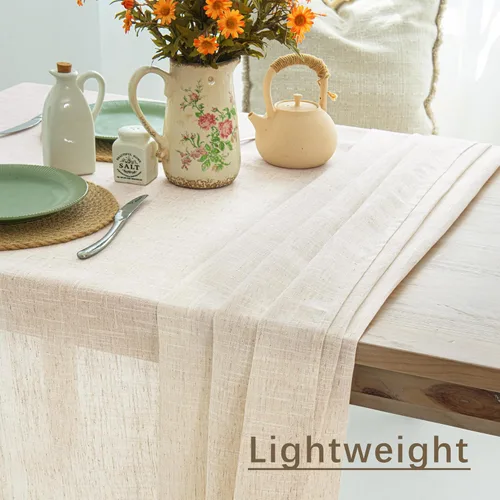Miniatura 5 de Mantel rectangular texturizado natural 100% poliéster, mantel ligero slubby de 60 x 84 pulgadas, mantel de arpillera resistente al agua y a