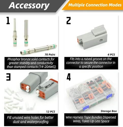 Miniatura 6 de Kit de 205 piezas de conectores Deutsch, conectores DT de 2, 3, 4, 6, 8 y 12 pines, conectores eléctricos impermeables IP67 con 70 pares