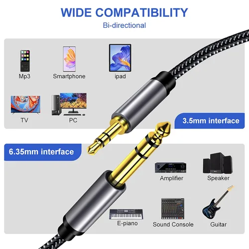 Miniatura 4 de Cable estéreo de 1/8 a 1/4 de 30 pies: carcasa de aleación de zinc de doble capa blindada de nailon trenzado de alta calidad de sonido TRS de 0.138