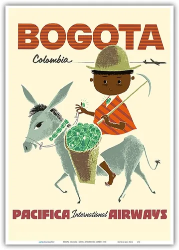 Miniatura 12 de Sokoloff c.1950s - Bogotá Colombia - Pacifica International Airways - Andes Boy with Colombian Emeralds - Póster vintage de viaje de aerolínea por