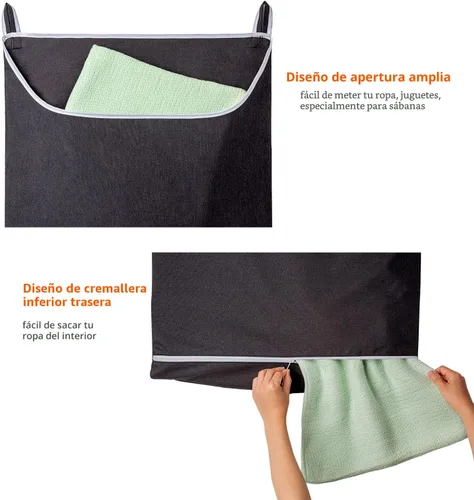 Miniatura 3 de SAVERHO Bolsa Cesta de Ropa Sucia Colgante Negra, Cesta Colgante XL para Puerta con Abertura Grande Bolsa de Almacenamiento de Ropa Sucia