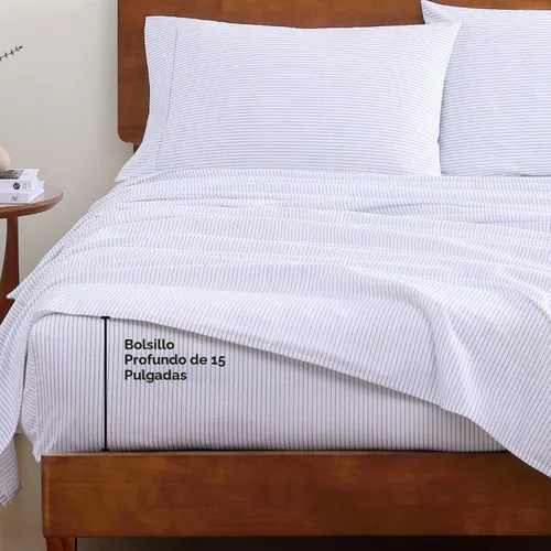 Miniatura 4 de LANE LINEN - Juego de sábanas de 4 piezas 100 % algodón orgánico percal puro King, ropa de cama suave transpirable para colchones de hasta 15 17