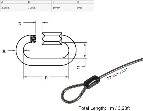Miniatura 2 de MECCANIXITY Cable de seguridad 2.5mmx1m Cuerda de bloqueo de acero recubierto de plástico negro 4 piezas con 0.138 in de grosor rápido bloqueo
