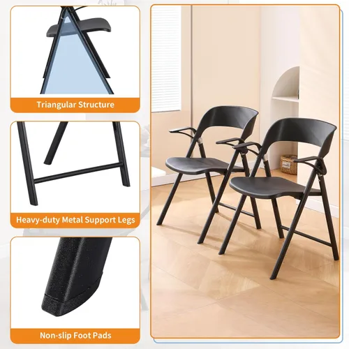 Miniatura 4 de Silla de oficina plegable, sillas plegables de plástico con reposabrazos desmontable, sillas de comedor apilables, silla plegable portátil