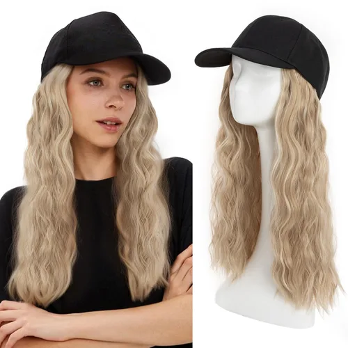 Miniatura 22 de S-noilite Peluca de gorra de béisbol con extensiones de cabello, 8 pulgadas, corta, rizada, ondulada, estilo Bob, peinado, ajustable, con cabello