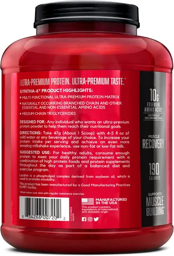 Miniatura 8 de BSN SYNTHA-6 Proteína de suero en polvo con caseína micelar, aislado de proteína de leche, batido de chocolate, 48 porciones