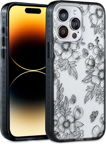 Miniatura 40 de SCORPIFY Funda para iPhone 15 Pro Max con diseño floral de Nemophila azul, bonita funda transparente para teléfono para mujeres y niñas