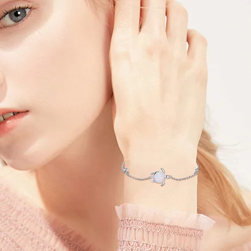 Miniatura 6 de Cuoka Pulsera de tortuga de plata de ley 925 con ópalo y tortuga marina, pulsera de tortuga de mar, pulsera de naturaleza oceánica, regalo para ella