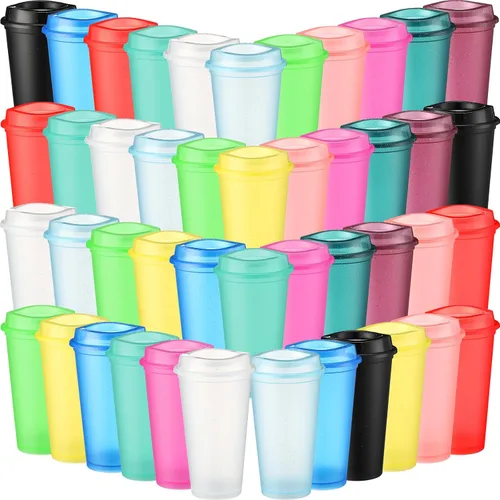Miniatura 27 de Honeydak Paquete de 30 tazas de café reutilizables de 16 onzas con tapas, botella de agua, taza de viaje para café helado, vasos de té de plástico