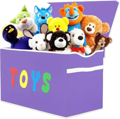 Miniatura 10 de YOLOXO Baúl de juguetes, contenedores de almacenamiento plegables resistentes con tapas, cajas organizadoras de almacenamiento de juguetes extra