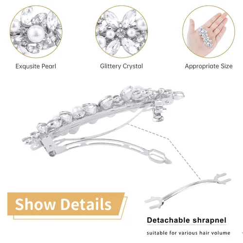Miniatura 5 de WHAVEL 2 pinzas para el pelo de perlas, pinzas para el cabello con diamantes de imitación, accesorios de perlas para dama de honor, boda