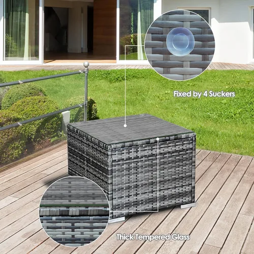 Miniatura 8 de HAPPYGRILL Juego de 3 piezas de sofá de mimbre de ratán al aire libre con mesa auxiliar, juego de muebles de patio con cojines suaves para balcón