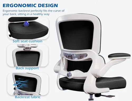 Miniatura 8 de TRALT Silla ergonómica de oficina, silla de escritorio con soporte lumbar ajustable, silla de computadora cómoda de malla con reposabrazos Negro