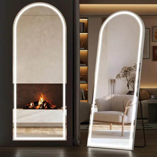 Miniatura 11 de Sweetcrispy Espejo Arqueado de Cuerpo Entero con Luces LED, Espejo de Piso Iluminado de 63"x21" con Atenuación e Iluminación de 3 Colores, Soporte