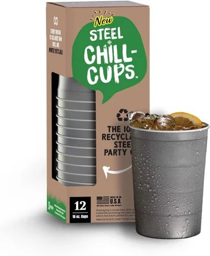 Miniatura 11 de Steel Chill Cups Party Cup America the Beautiful Design para bebidas frías, duradero, desechable, reciclable, fabricado en Estados Unidos, gris, 12