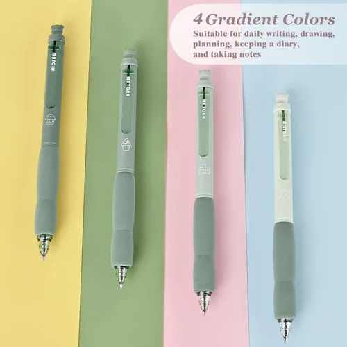 Miniatura 6 de BAYTORY 8 bolígrafos de gel retráctiles y borrables, 4 azules y 4 de tinta negra, punta fina de 0.020 in con bonito borrador, escritura suave, Verde
