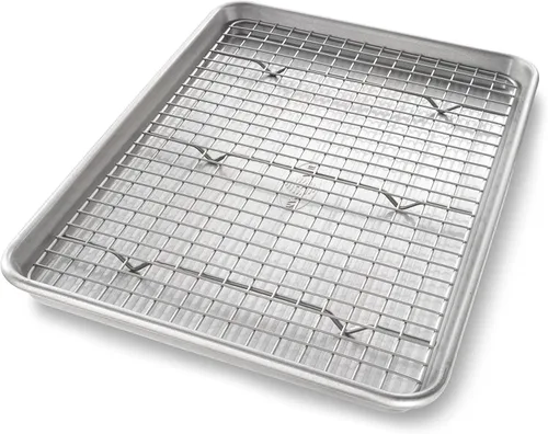 Miniatura 10 de Utensilio para horno lámina cuadrante USA Pan, lámina para hornear y juego de rejilla para enfriamiento antiadherente, metálico , juego