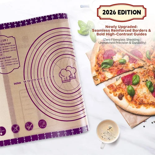Miniatura 2 de Alfombrilla de silicona para hornear, 26" x 16" antideslizante para amasar masa de repostería, alfombrilla antiadherente para hornear con medidas