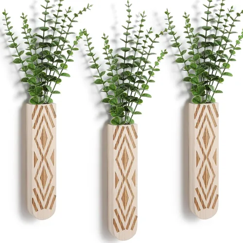 Paquete de 3 macetas de pared de madera, arte de pared bohemio para entrada y decoración de baño, decoración moderna de granja, jarrón de decoración
