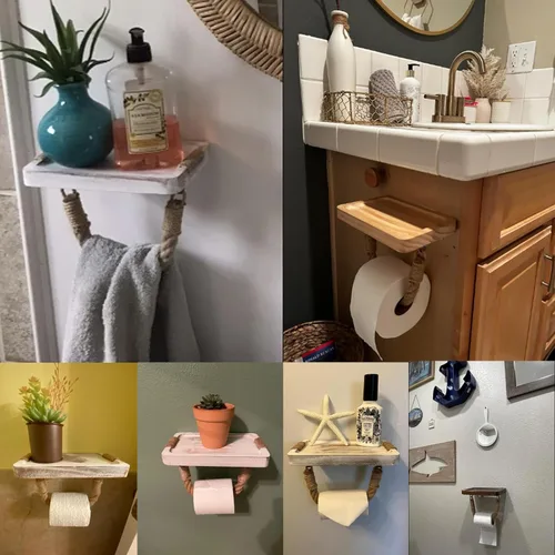 Miniatura 3 de Soporte de papel higiénico de granja, cuerda costera de playa, decoración de baño, toallero de madera rústica, soporte de pared, soporte de rollo