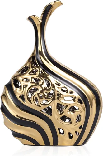 Miniatura 11 de Jarrón de piso de 19 pulgadas de alto, jarrón de cerámica negro y dorado, jarrón decorativo de cerámica, jarrón único para hierba de pampas