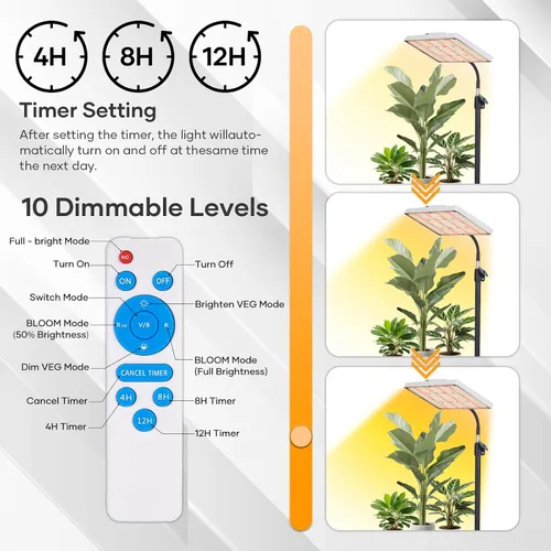 Miniatura 4 de Luz de cultivo de plantas para interiores, 264 luces LED de espectro completo con soporte de trípode ajustable con control remoto y función