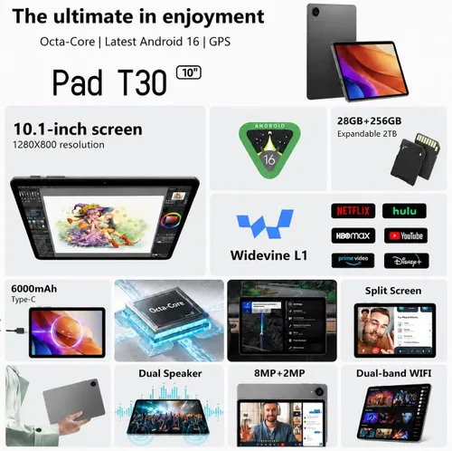 Miniatura 2 de EHFiDC Tablet Android 16 - Tabletas de 10.1 pulgadas, 28 GB de RAM 256 GB ROM 2TB Expand, pantalla táctil IPS HD 1280 x 800, Gemini AI, Octa-Core