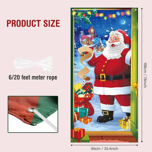 Miniatura 2 de Irenare Decoraciones navideñas para puerta delantera, cubierta de puerta de Papá Noel, cartel colgante de vacaciones de invierno, telón de fondo