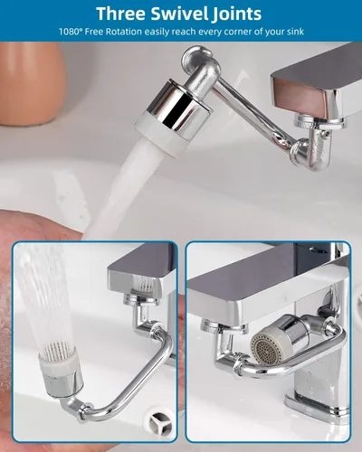 Miniatura 3 de Hibbent Extensor de grifo giratorio de 1080°, aireador de grifo giratorio, accesorio de grifo de metal, doble función, rociador de fregadero