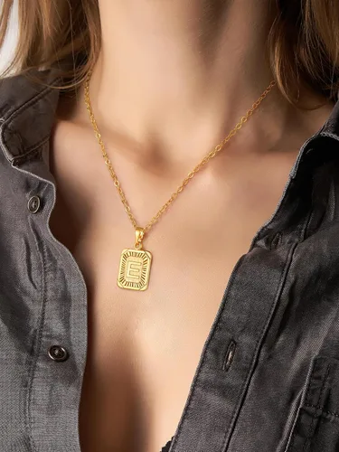 Miniatura 3 de U7 Collar con monograma A-Z 26 letras colgantes chapado en oro de 18 quilates, chapado en platino, collares cuadrados con inicial mayúscula