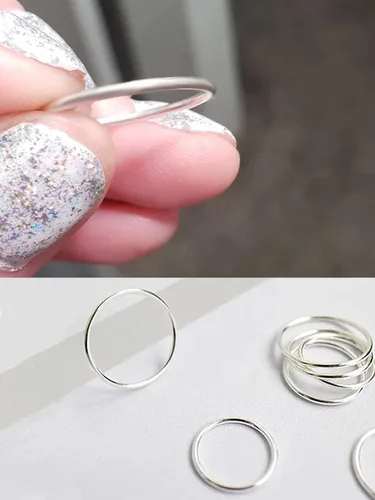 Miniatura 8 de CANDYFANCY Anillos delgados de plata de ley 925 de 0.039 pulgadas apilados por debajo de la rodilla para mujer, anillos apilables, tamaño 2.5-8.5