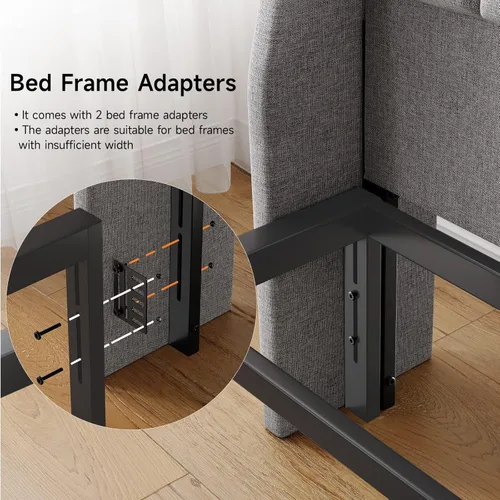 Miniatura 5 de Cabecero tapizado ergonómico tamaño queen con estación de carga, cabeceros con respaldo de orejas de lino con bolsillo de almacenamiento, solo Gris