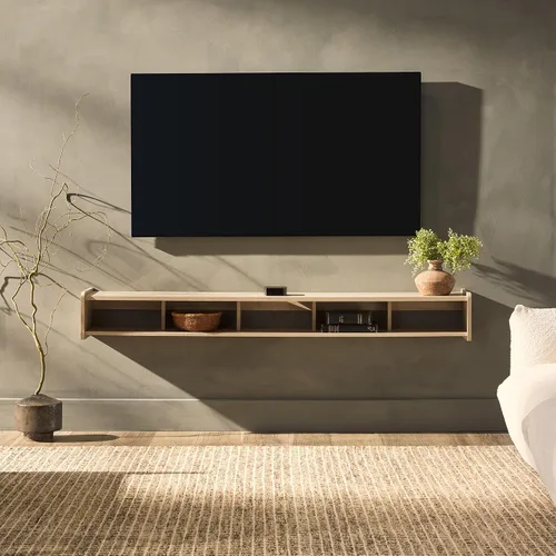 Miniatura 4 de Walker Edison Zee - Moderno soporte de TV minimalista flotante de 65 pulgadas de largo, para televisores de hasta 70 pulgadas, roble costero