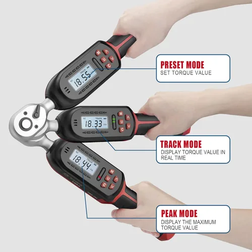 Miniatura 4 de VANPO Llave dinamométrica digital de 3/8 pulgadas con valores preestablecidos, 2.2-44.3 libras-pie/3-60 Nm, notificación de zumbador y LED, llave