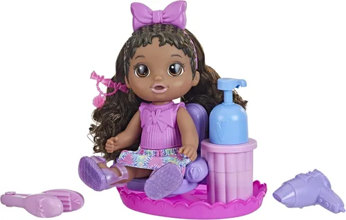 Miniatura 4 de Baby Alive Sudsy Styling Doll, pelo negro, incluye silla de salón de 12 pulgadas, juguetes para niñas y niños de 3 años en adelante
