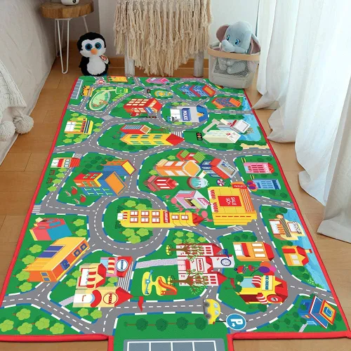 Miniatura 3 de Beetoy - Alfombra de coche de 31.5 x 67 pulgadas, alfombra de juego con carreteras para niños Portátil, antideslizante, alfombra educativa