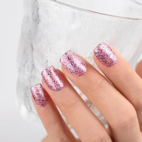 Miniatura 4 de Esmalte de uñas de gel, 1 unidad de 0.5 onzas líquidas, esmalte de uñas de gel rosa transparente colorido con purpurina, esmalte de uñas en gel que