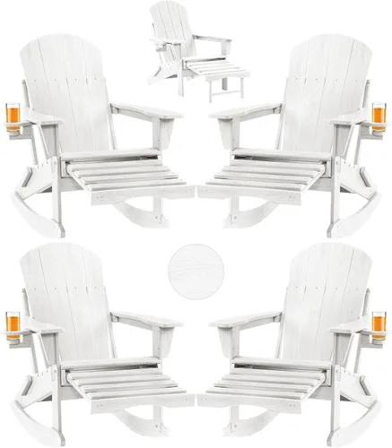 Miniatura 11 de Mecedora plegable Adirondack, silla de patio multifuncional 4 en 1 con otomana retráctil, silla de exterior con textura de madera, silla de césped