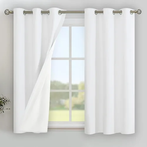 Miniatura 14 de YoungsTex - Cortinas de lino beige 100% opacas para dormitorio de 63 pulgadas de largo, cortinas cortas con aislamiento térmico y ojales