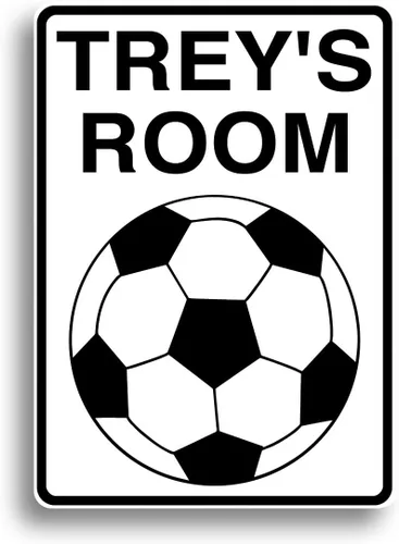 Letrero personalizado para sala de fútbol, decoración de pared de fútbol con nombre personalizado para niños, letrero de fútbol de aluminio con