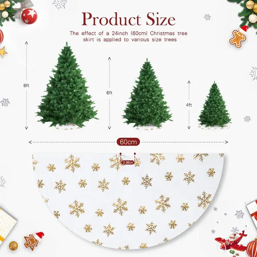 Miniatura 4 de Falda de árbol pequeña de 24 pulgadas, falda de árbol de piel sintética blanca de Navidad de 4 pies, mini copos de nieve de lentejuelas doradas