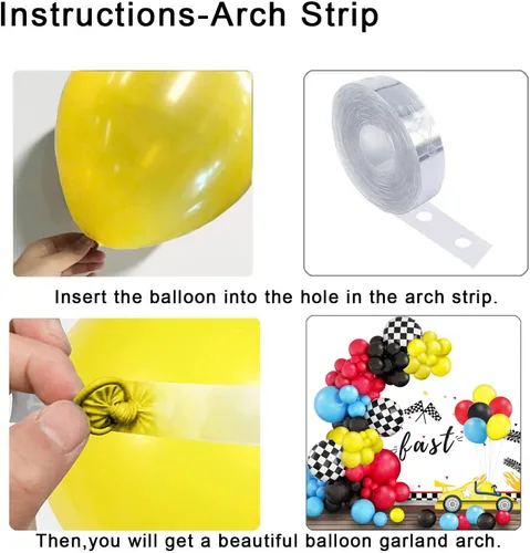 Miniatura 6 de Kit de guirnalda de arco de globos de auto de carreras, globo de aluminio a cuadros rojo, amarillo, azul, negro, decoración de fiesta de cumpleaños